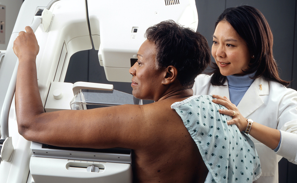 Woman having mammogram